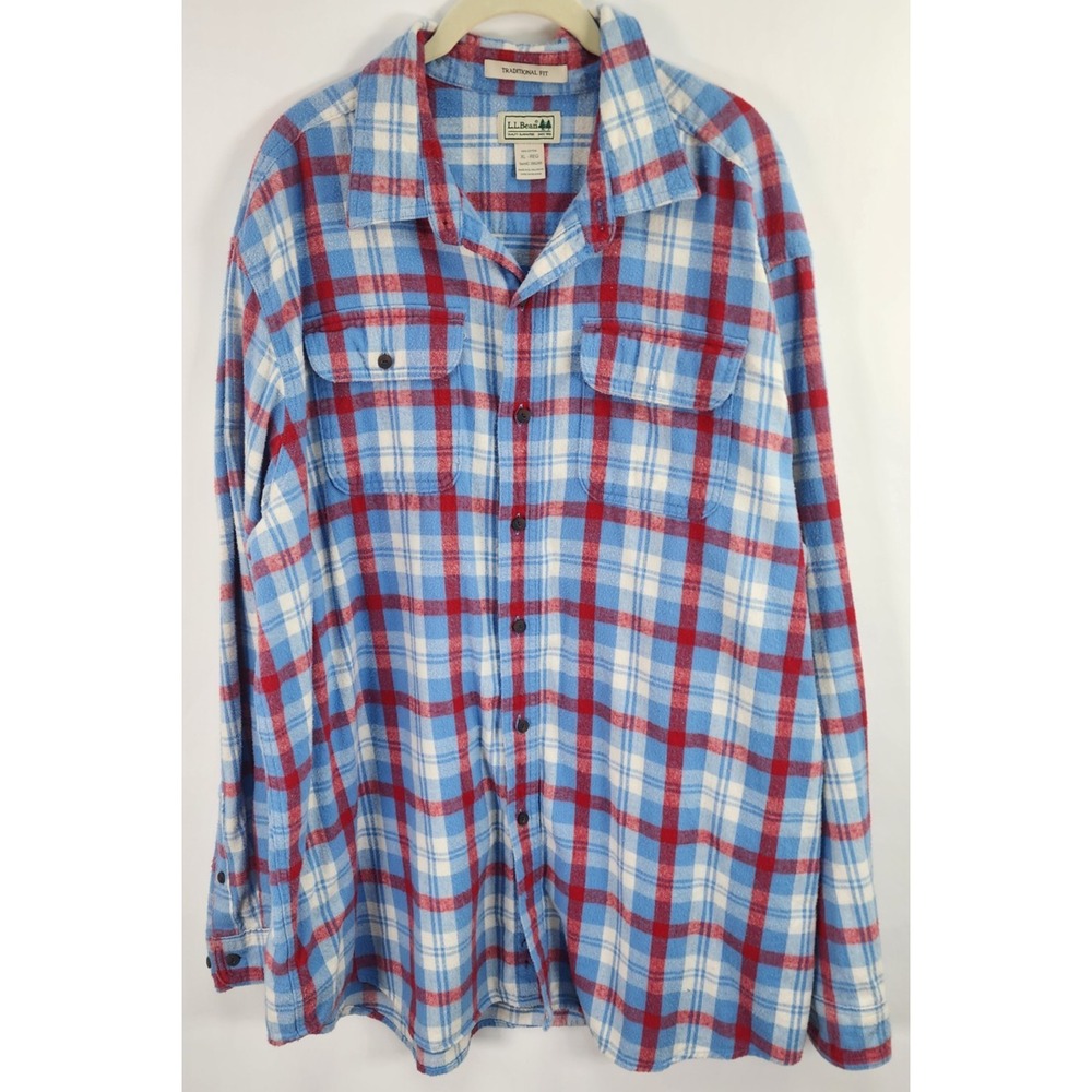 LL Bean Traditional Fit Plaid Shirt Mens XL Long Sleeve Flannel Button Down Blue